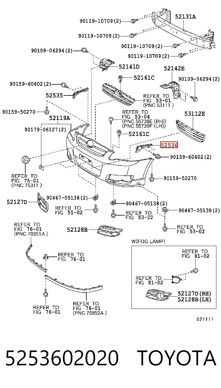 5253602020 Toyota Soporte exterior izquierdo del parachoques delantero