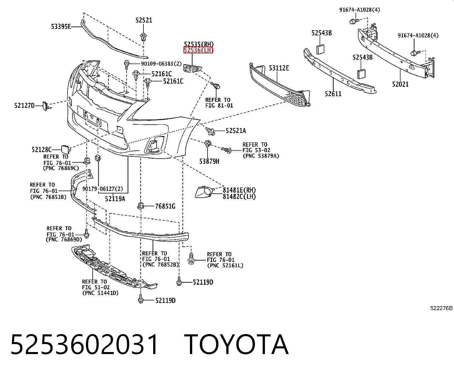 5253602031 Toyota Soporte de parachoques delantero izquierdo