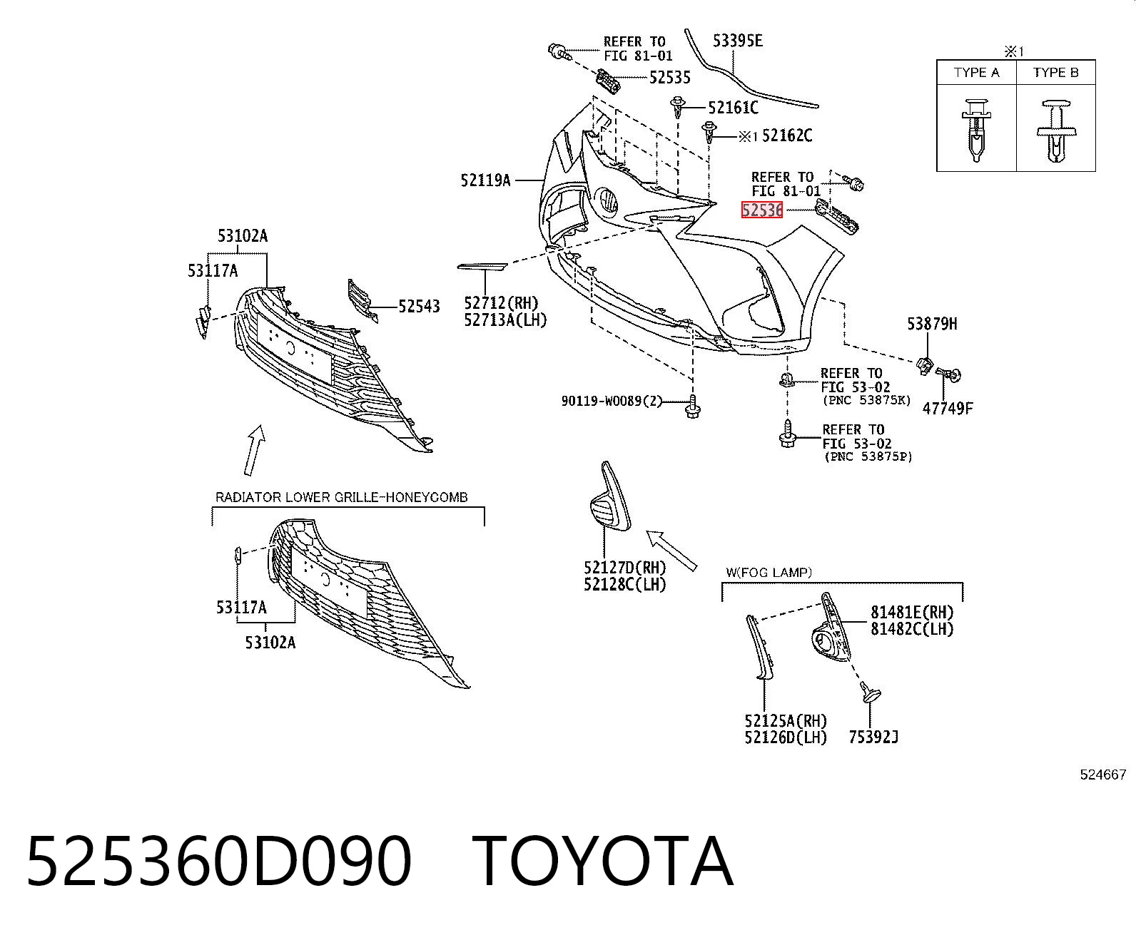 525360D090 Toyota Soporte de parachoques delantero izquierdo