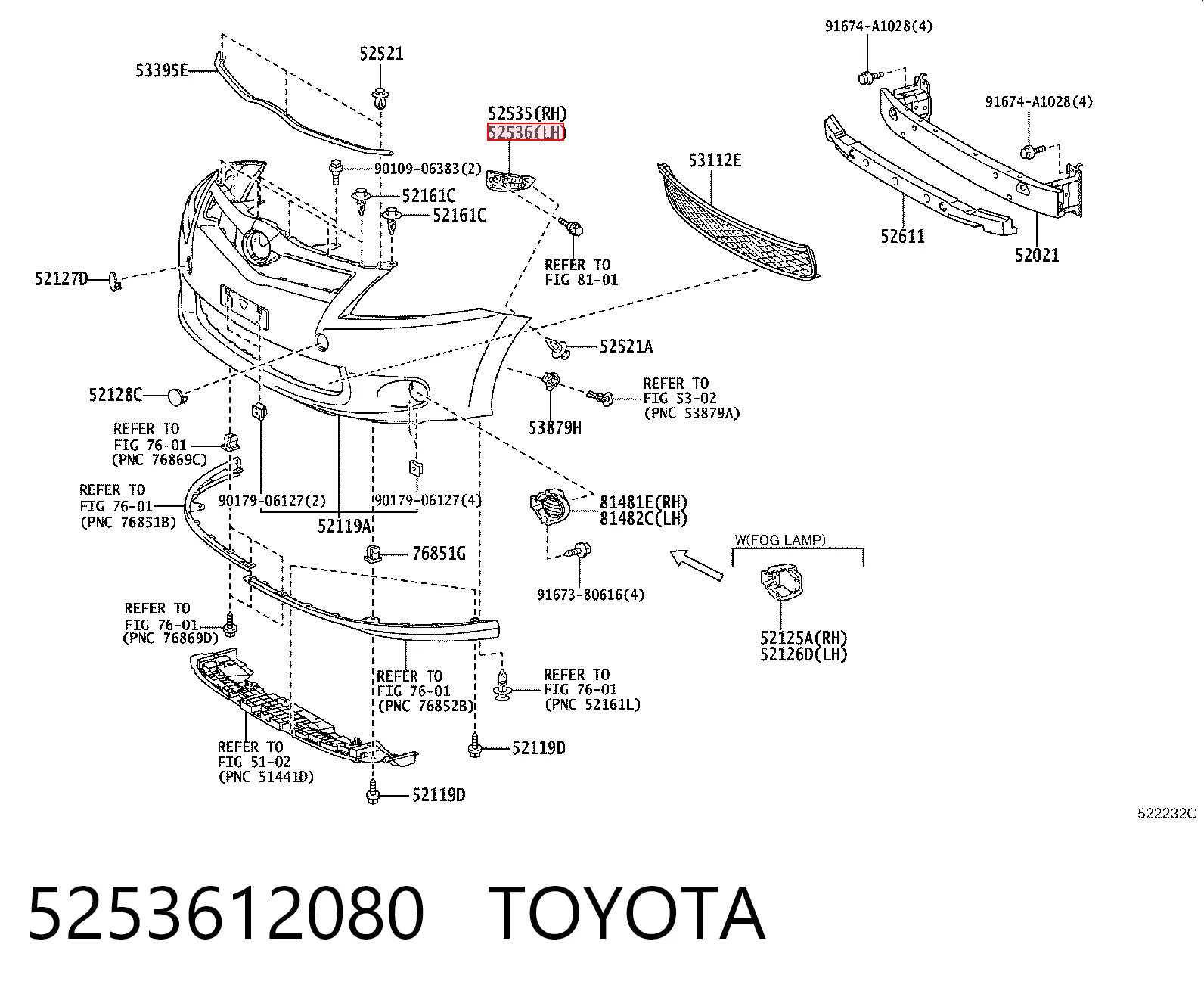 5253612080 Toyota Soporte de parachoques delantero izquierdo