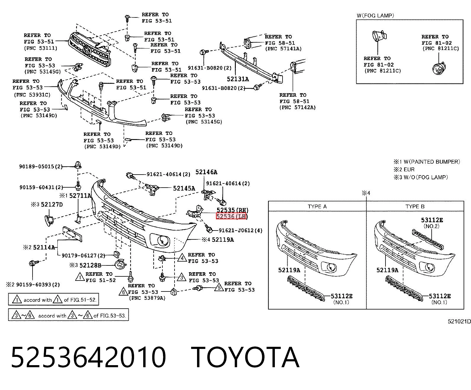 5253642010 Toyota Soporte de parachoques delantero izquierdo