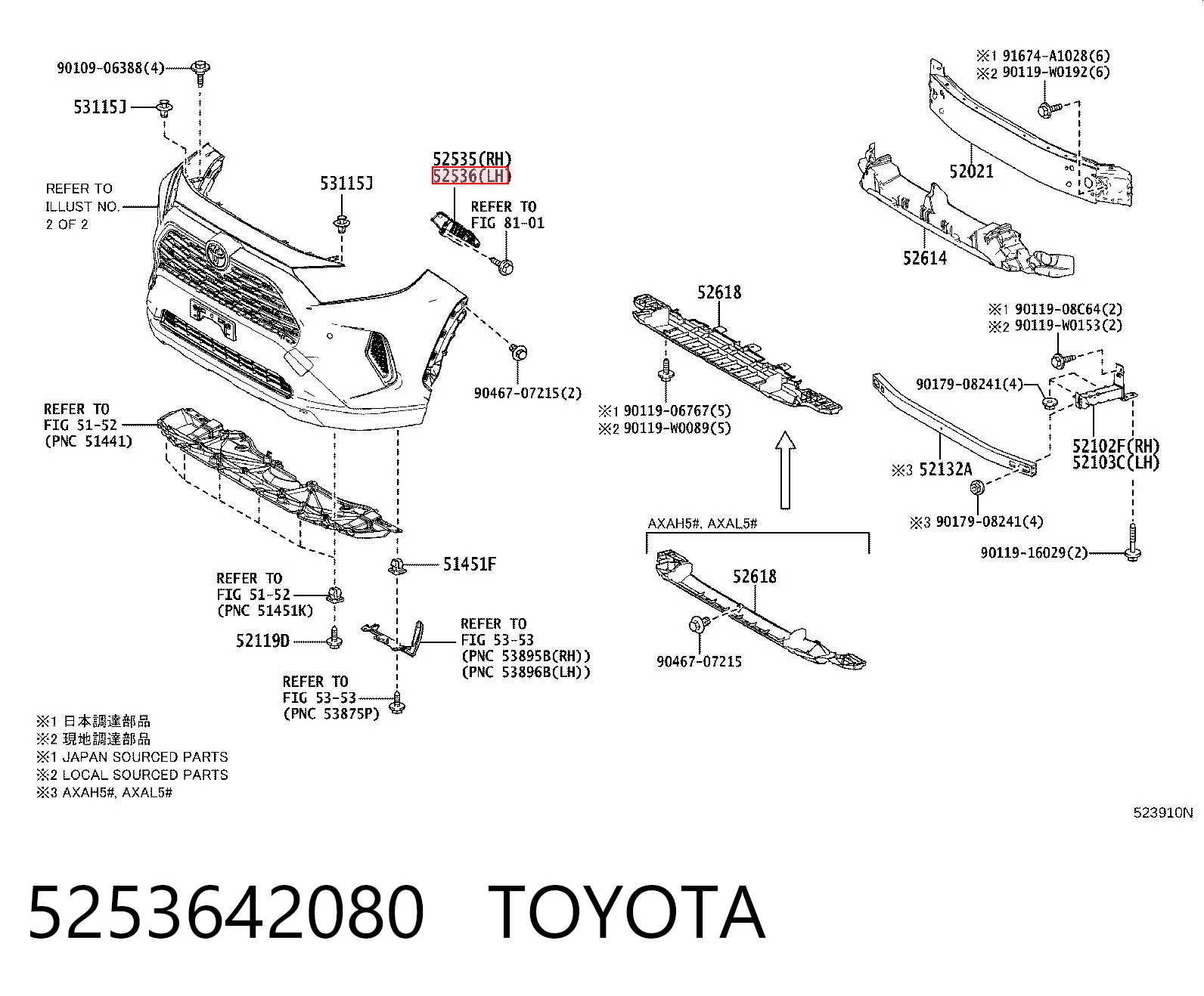 5253642080 Toyota Guía del parachoques delantero izquierda
