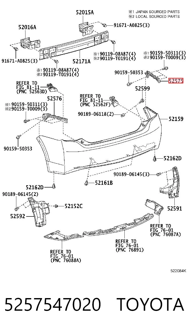 5257547020 Toyota Soporte del paragolpes trasero derecho