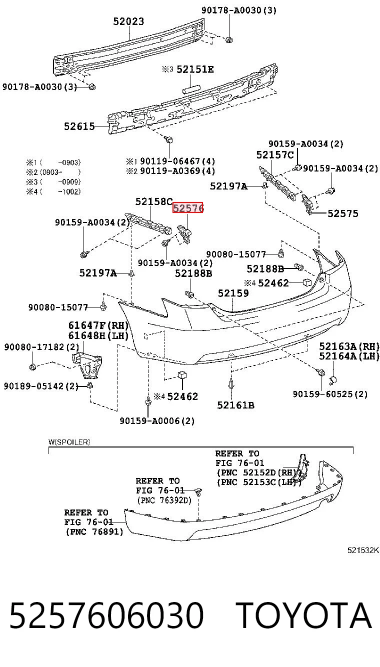 5257606030 Toyota Guía izquierda del parachoques trasero