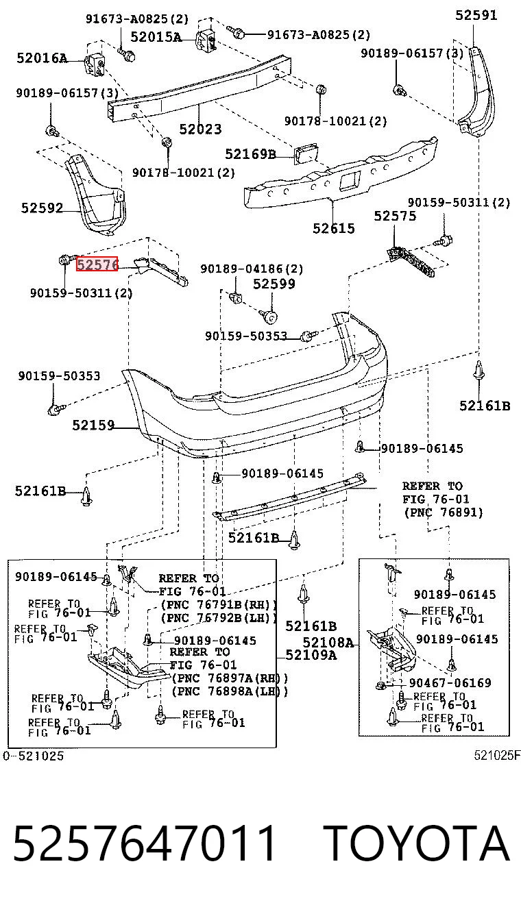 5257647011 Toyota Soporte de paragolpes trasero izquierdo