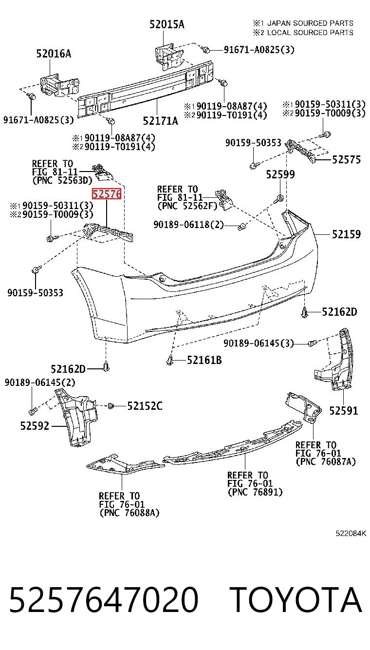 5257647020 Toyota Soporte de paragolpes trasero izquierdo