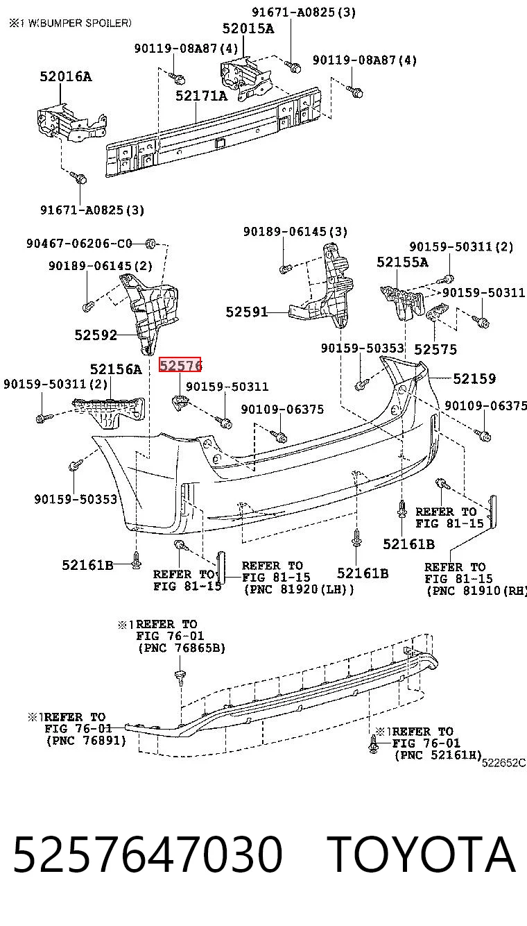 5257647030 Toyota Soporte de paragolpes trasero izquierdo