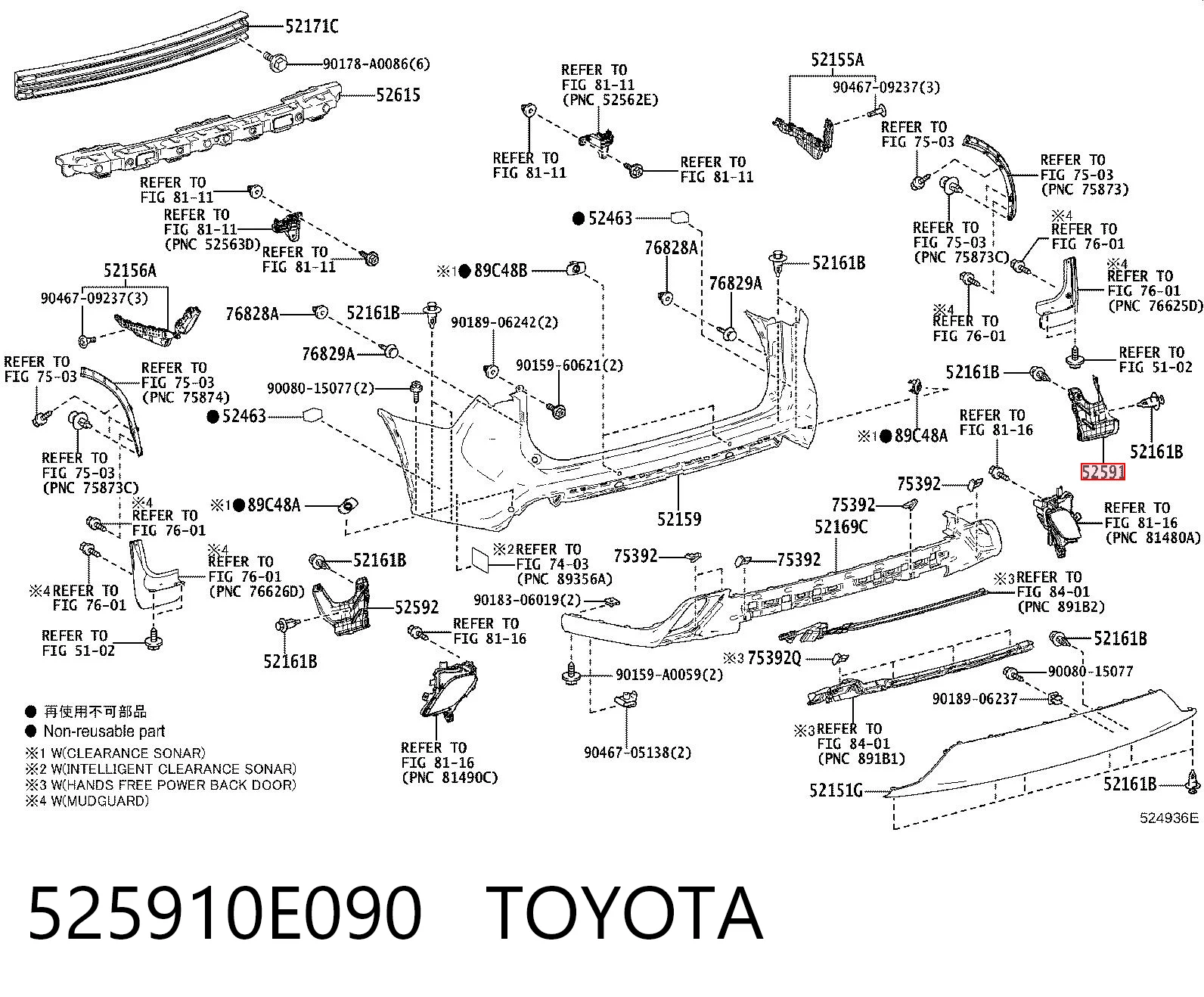 525910E090 Toyota Protector de parachoques trasero