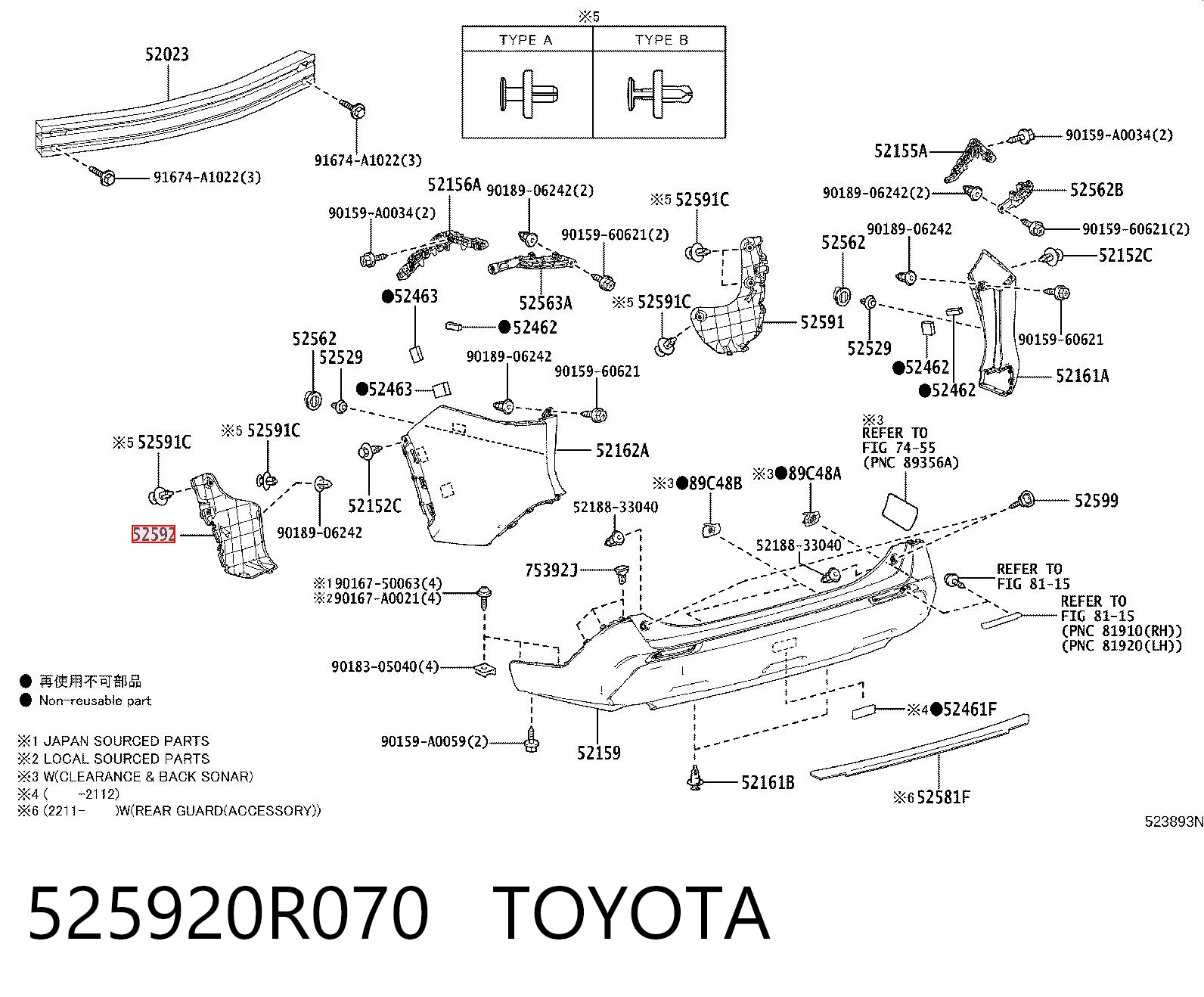 525920R070 Toyota Protector de parachoques trasero