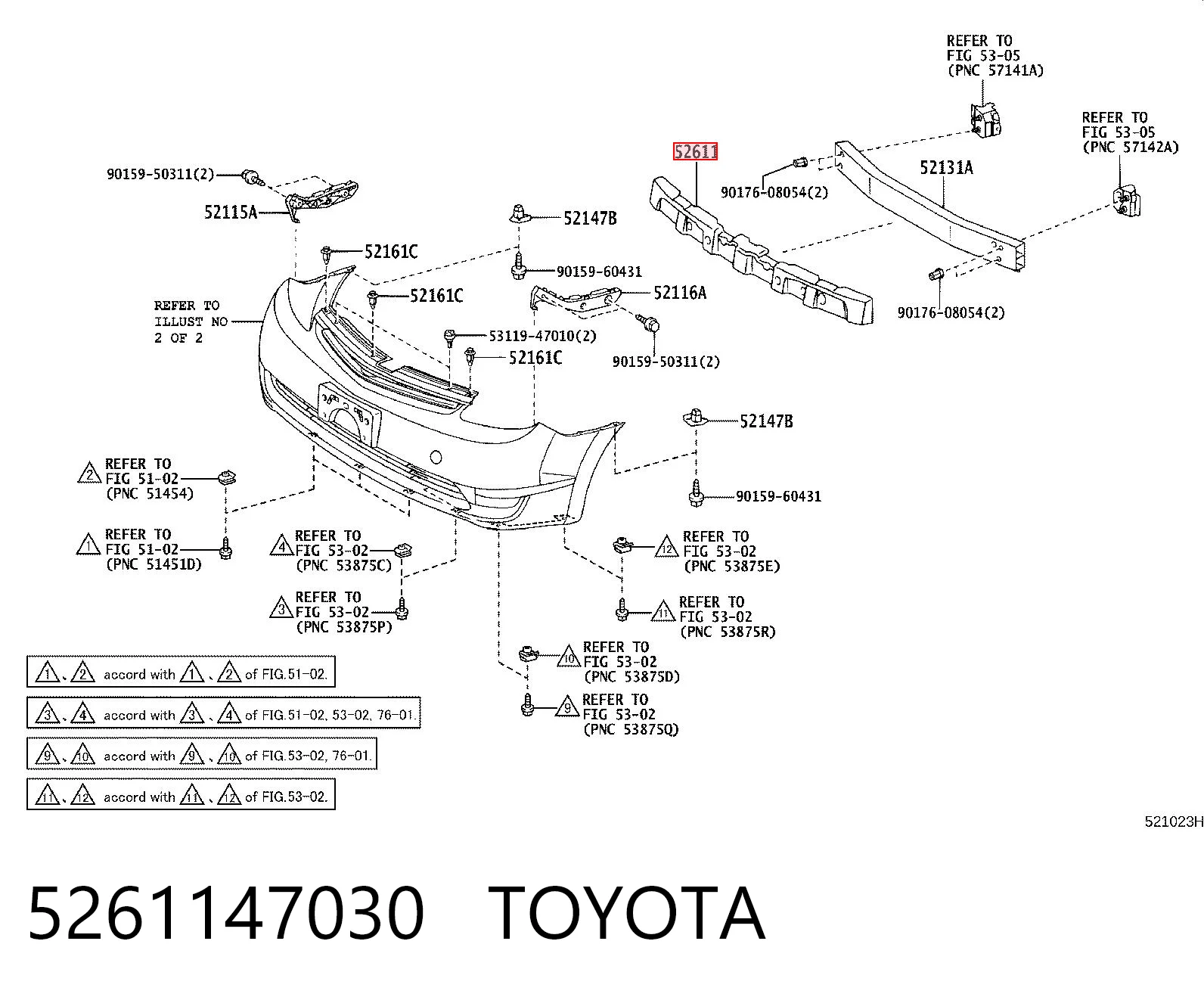 5261147030 Toyota Absorbedor del parachoques delantero