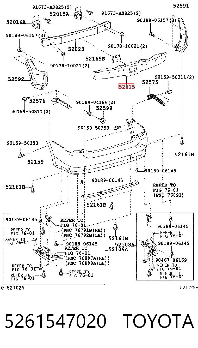 5261547020 Toyota Absorbente paragolpes trasero
