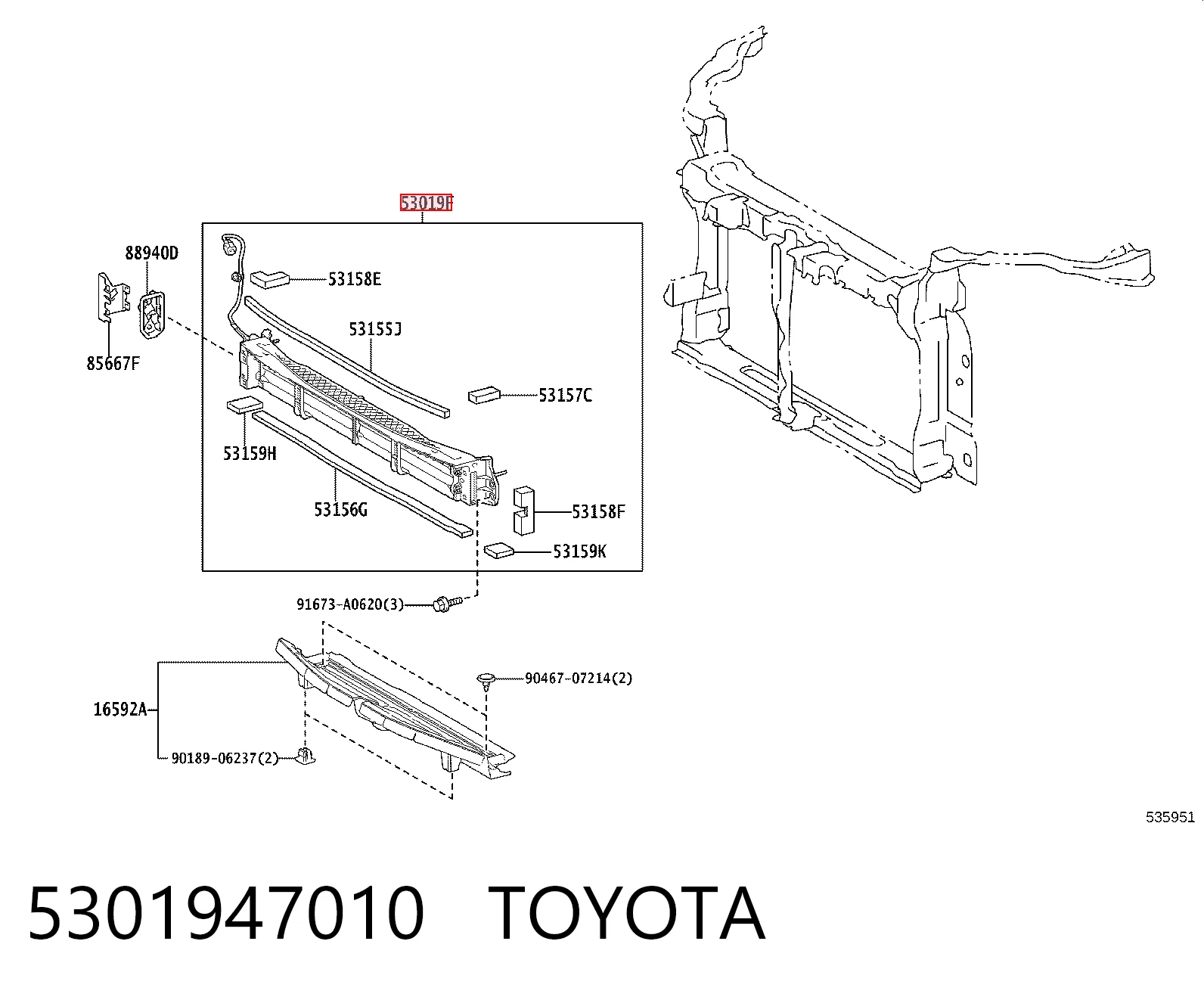5301947010 Toyota Persiana del radiador