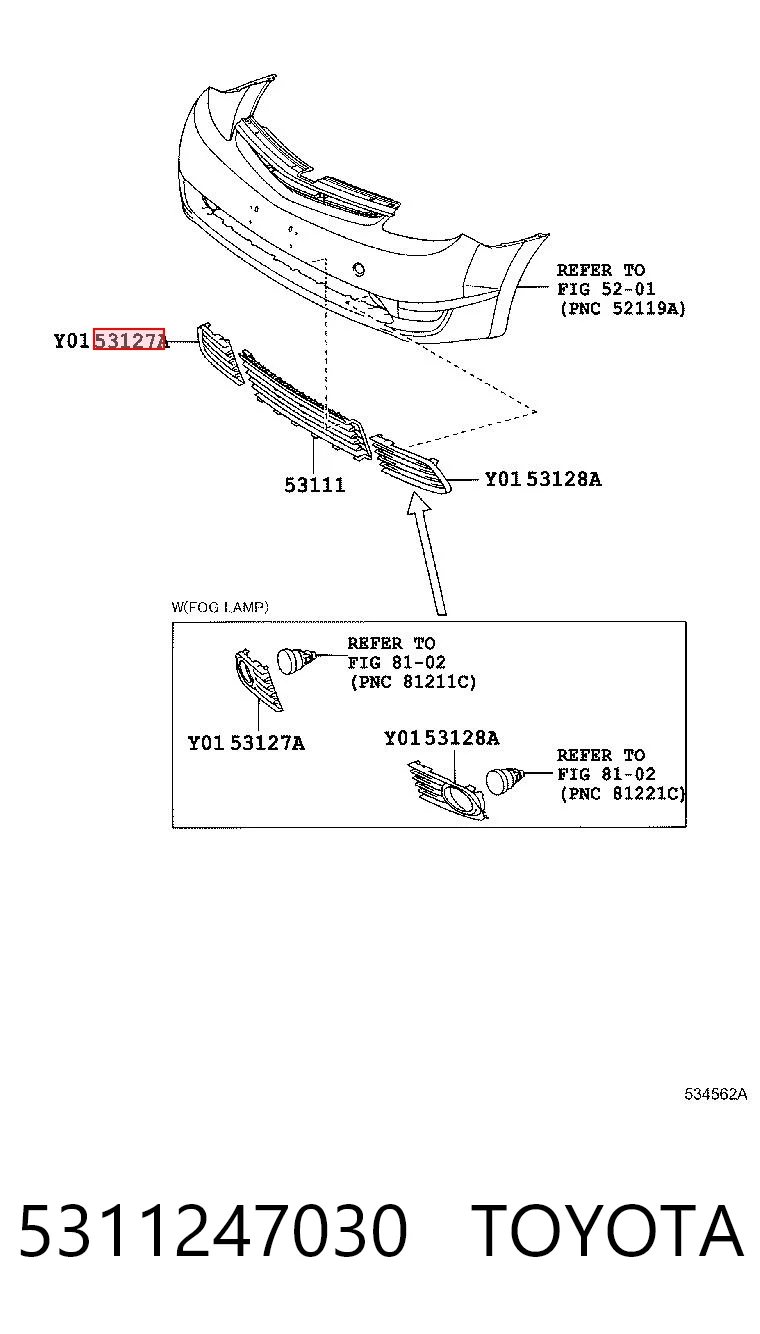 5311247030 Toyota Tapa de rejilla de faro antiniebla delantero derecho
