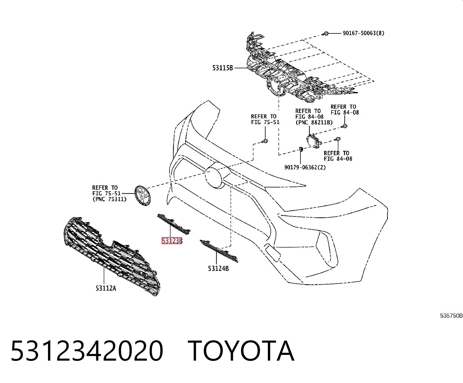 5312342020 Toyota Moldura derecha de la parrilla del radiador