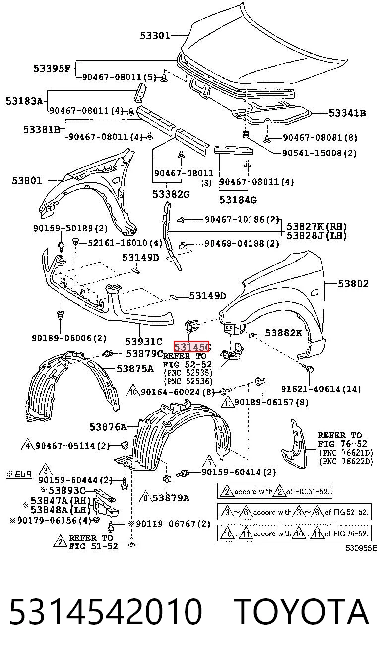 5314542010 Toyota Clip de fijación de la rejilla del radiador al panel