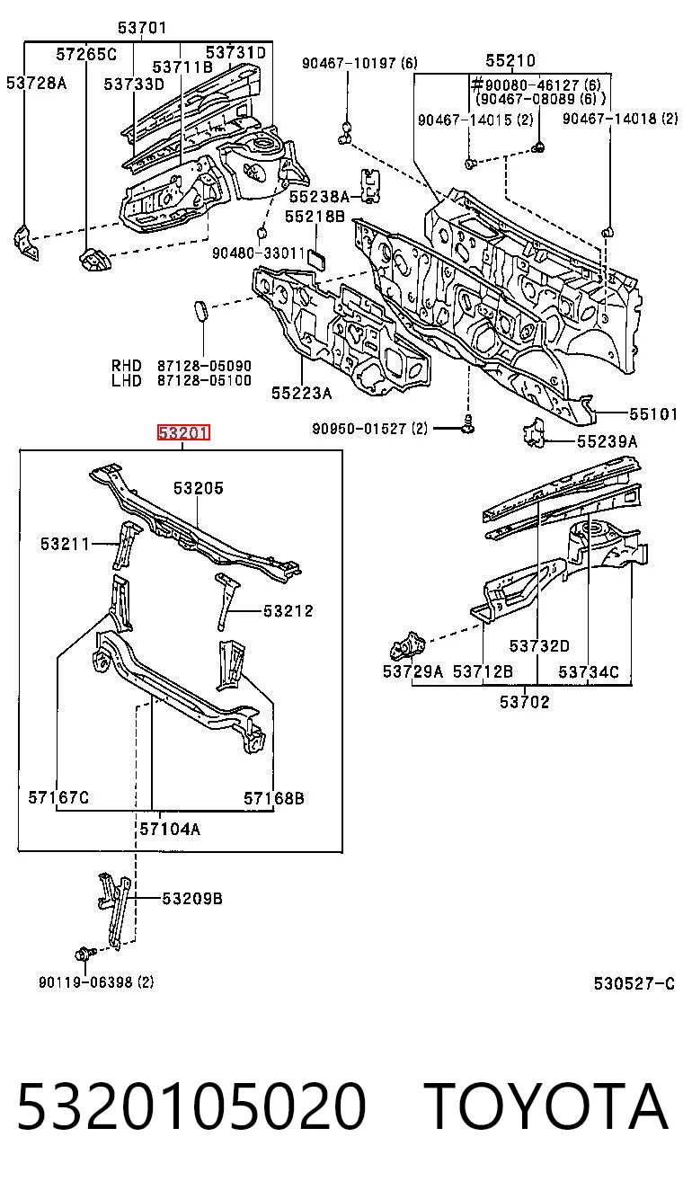 Soporte de radiador completo (panel de montaje para foco) Toyota Avensis  (1997-2003)
