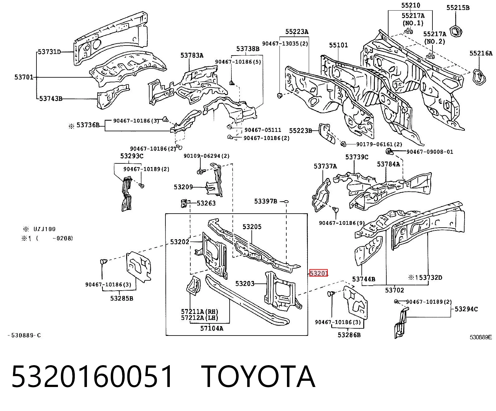Soporte de radiador completo (panel de montaje para foco) Toyota Land Cruiser (1998-2005)