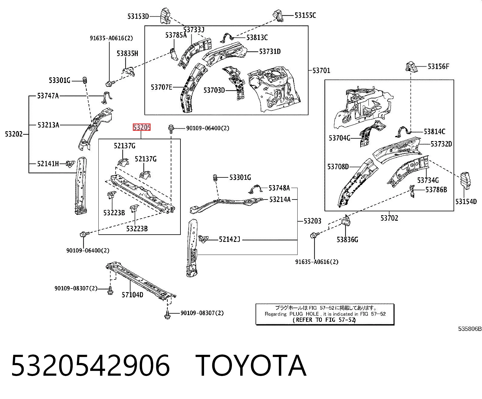 5320542906 Toyota Soporte superior del radiador