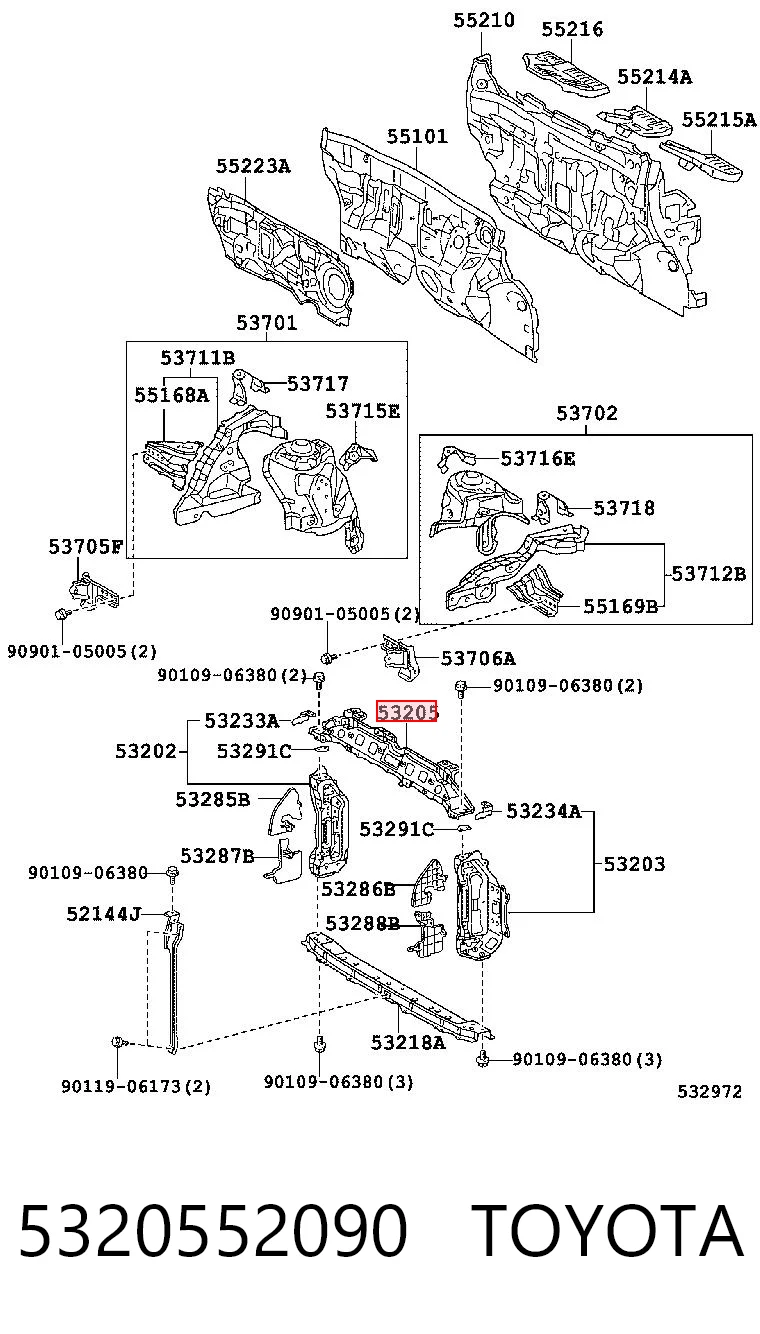 5320552090 Toyota Soporte para radiador superior