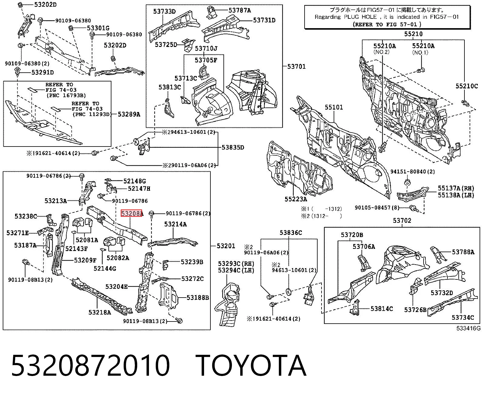 5320872010 Toyota Soporte para radiador superior