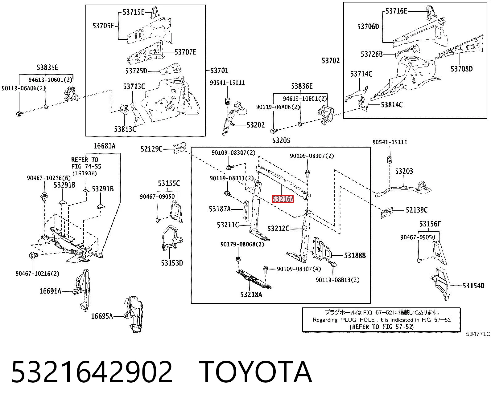 5321642902 Toyota Soporte para radiador superior