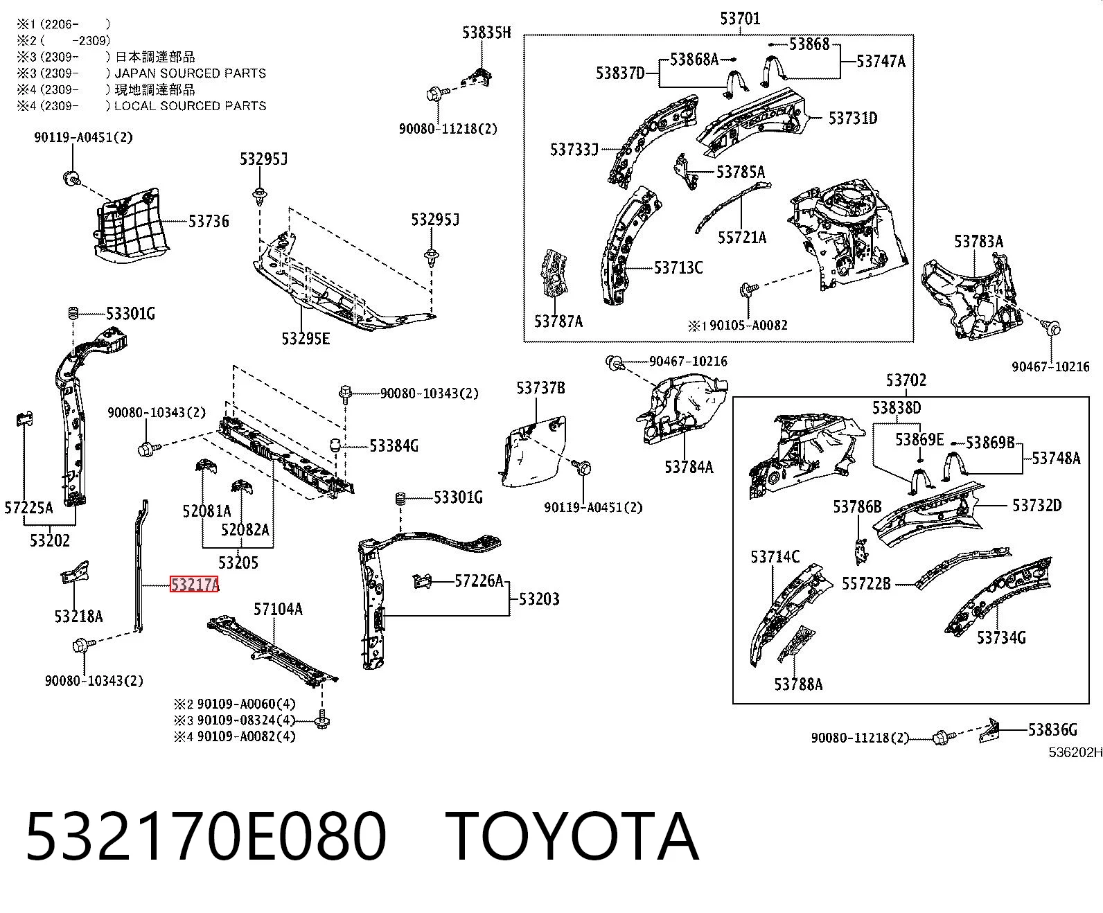 532170E080 Toyota Soporte del cierre del capó
