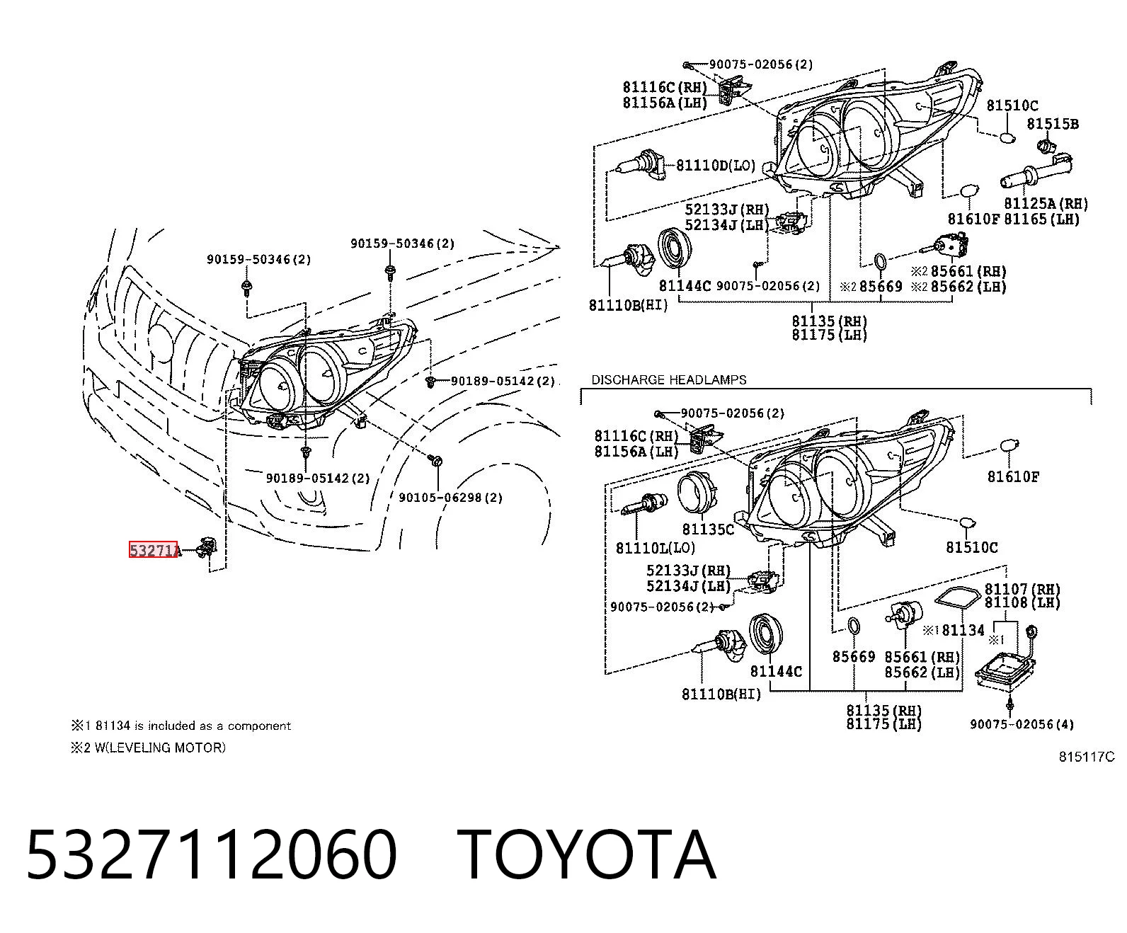 5327112060 Toyota Soporte de montaje del faro delantero