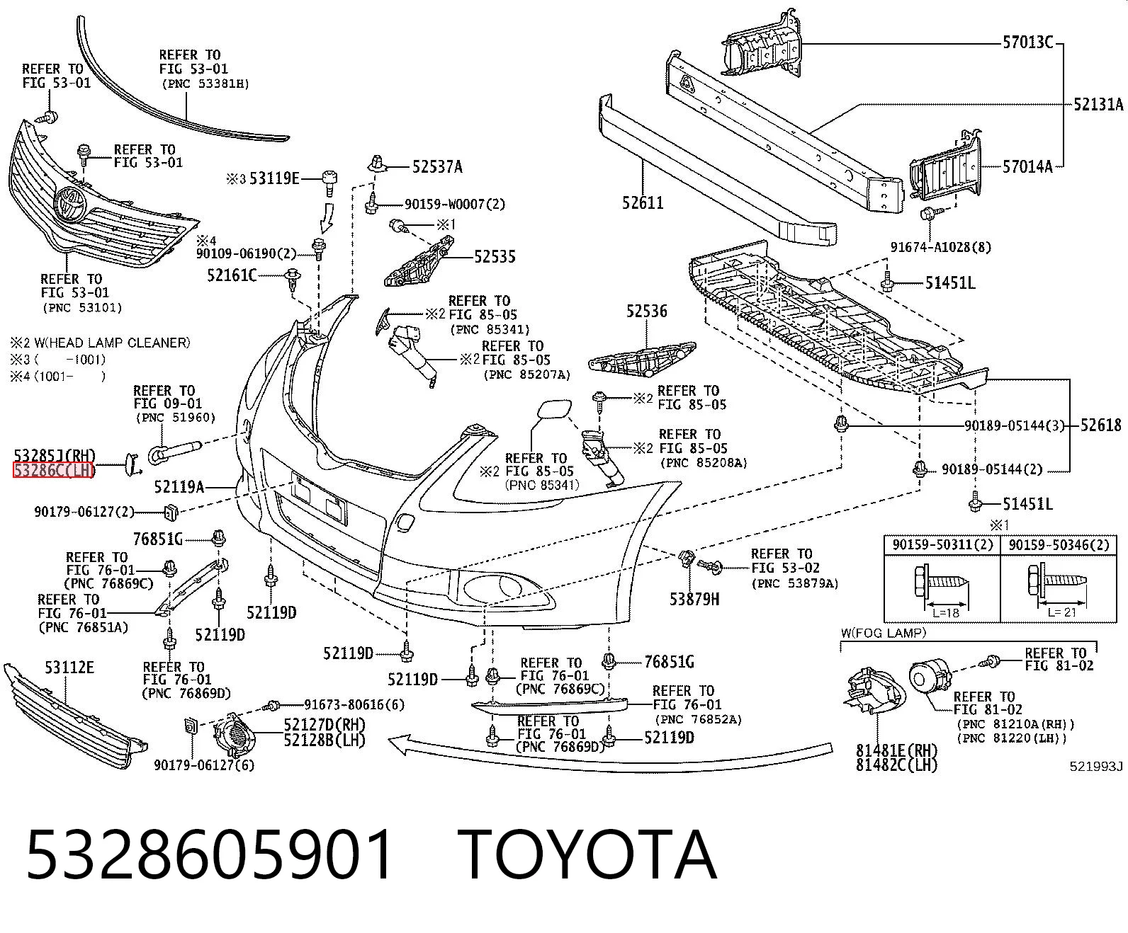 5328605901 Toyota Tapa del gancho de remolque del parachoques delantero izquierdo