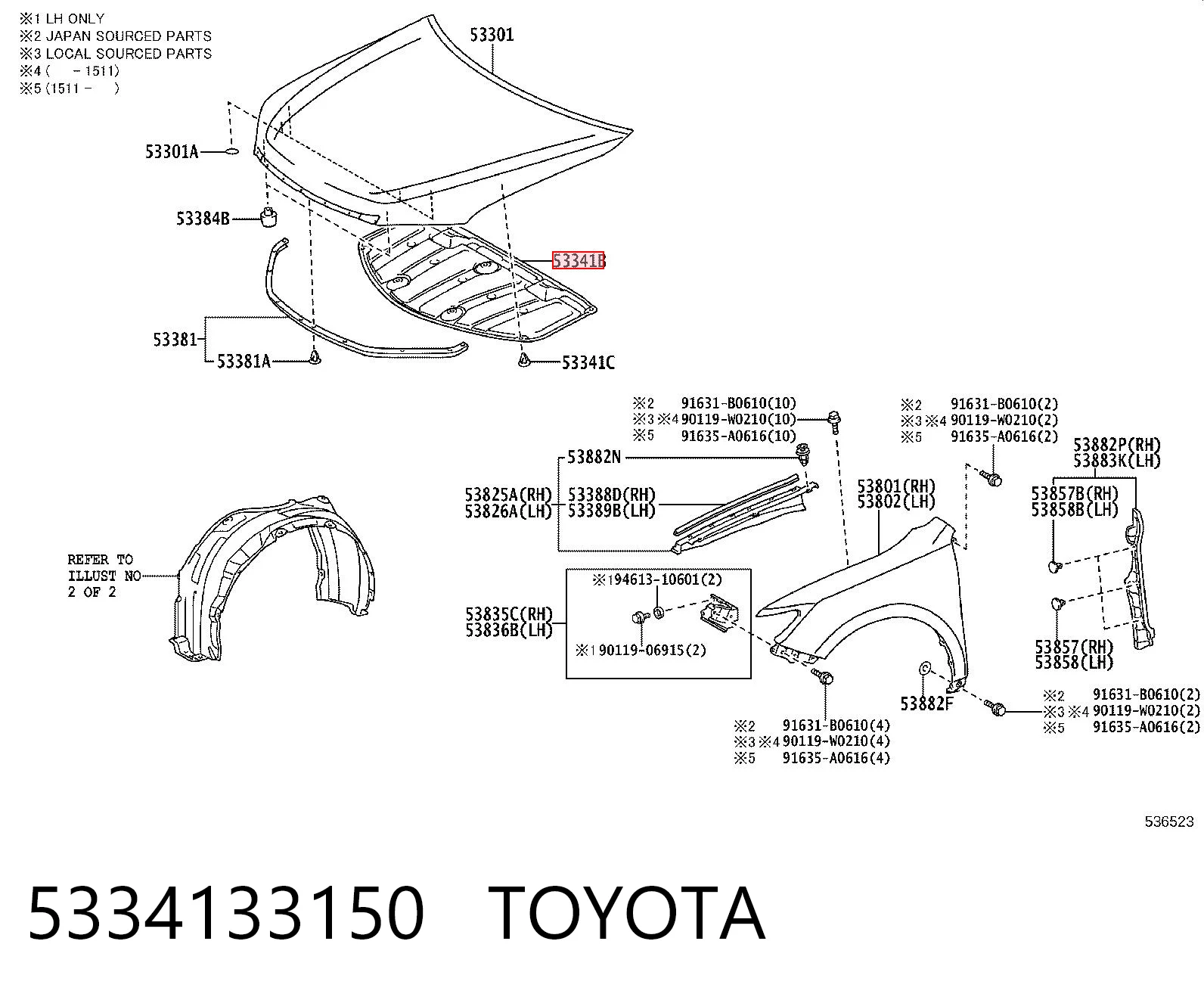 Aislamiento del Capó para Toyota Camry V50