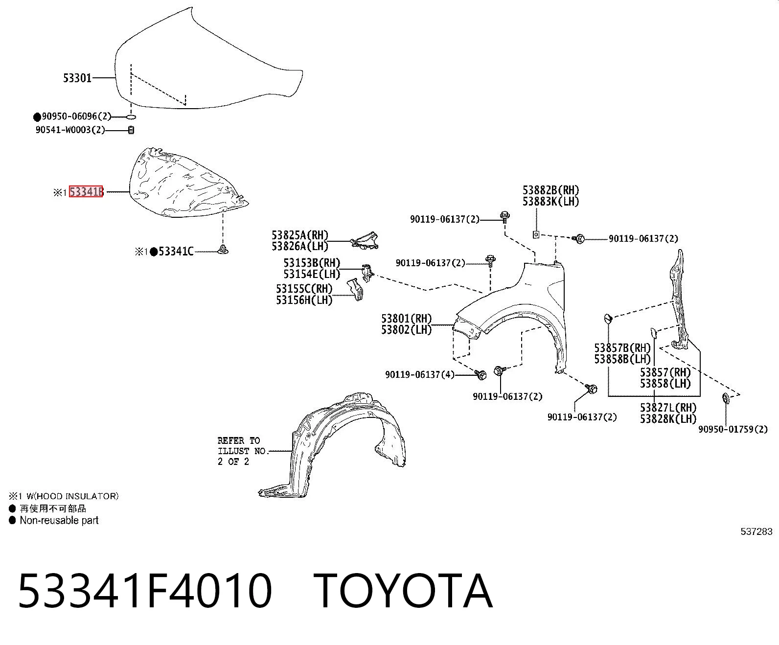 Aislante de capó de motor para Toyota C-HR  X10