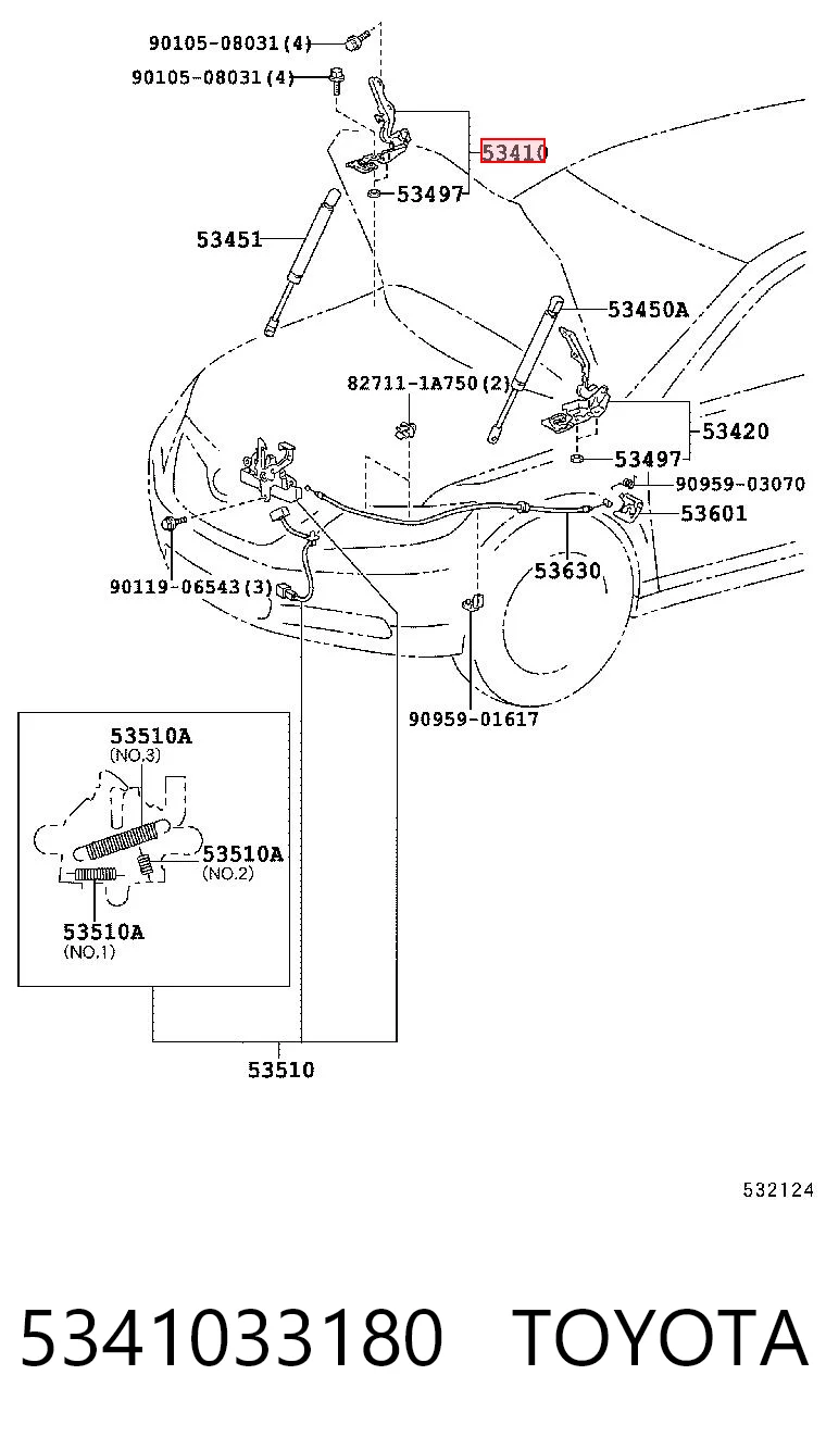 5341033180 Toyota Bisagra de capot derecha