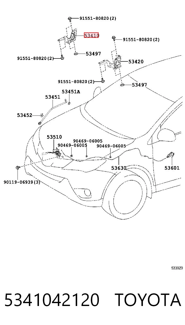 5341042120 Toyota Bisagra de capot derecha