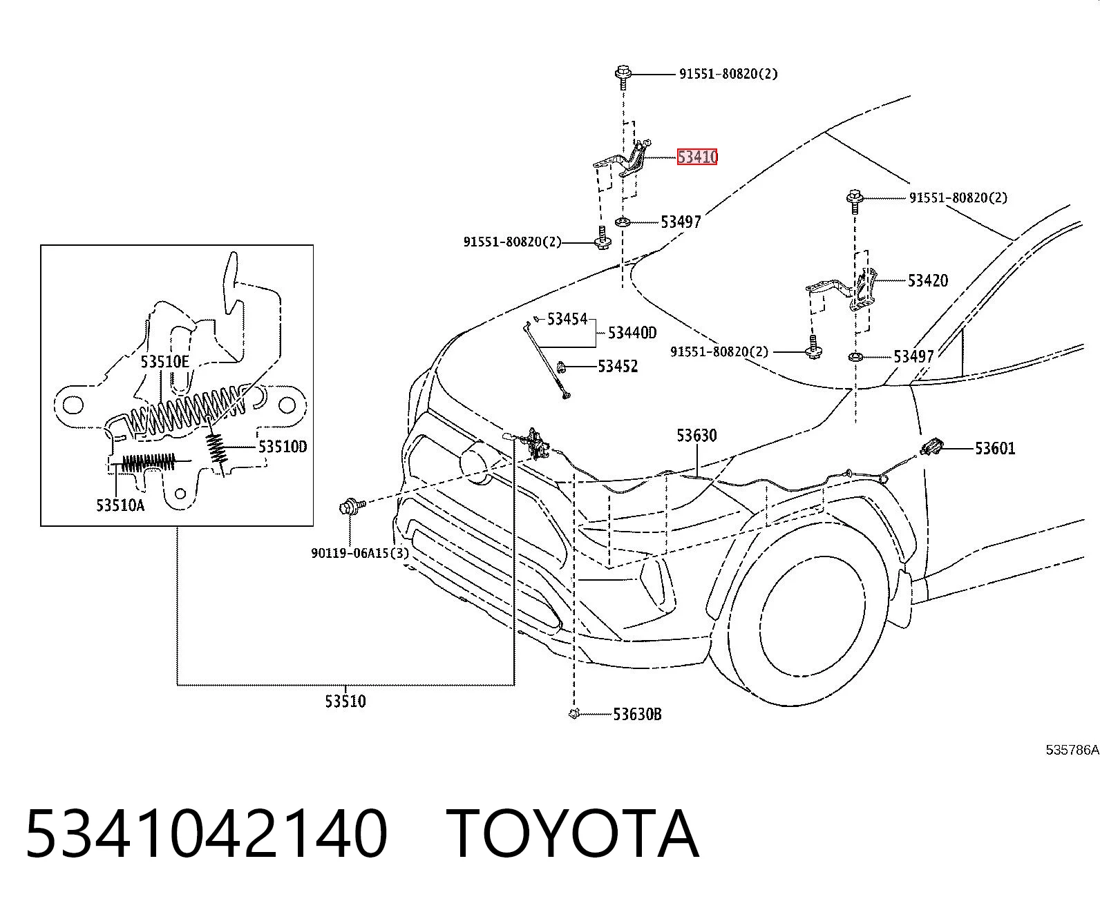 5341042140 Toyota Bisagra de capot derecha