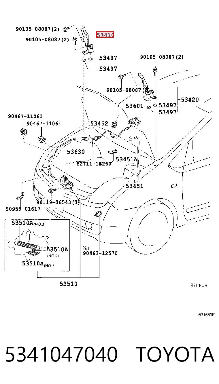 5341047040 Toyota Bisagra de capot derecha