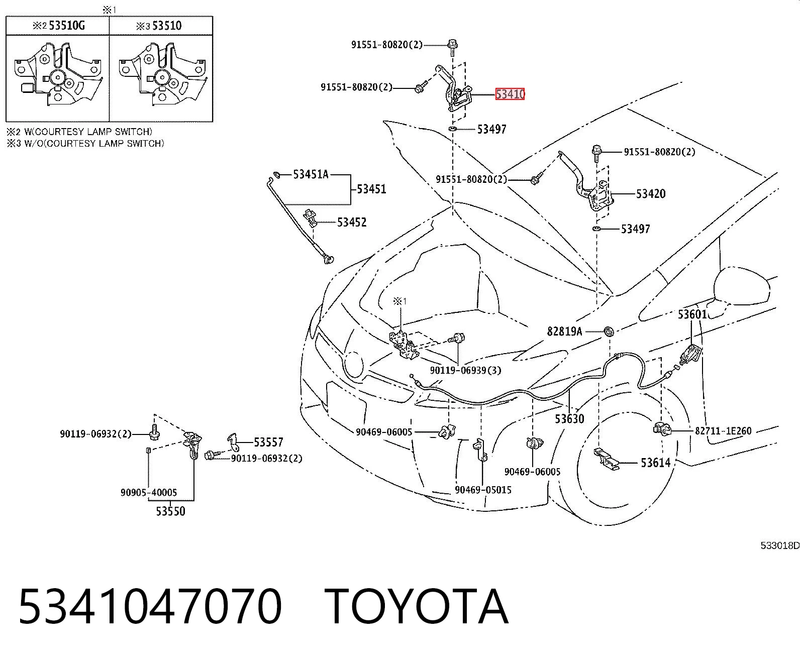 5341047070 Toyota Bisagra de capot derecha