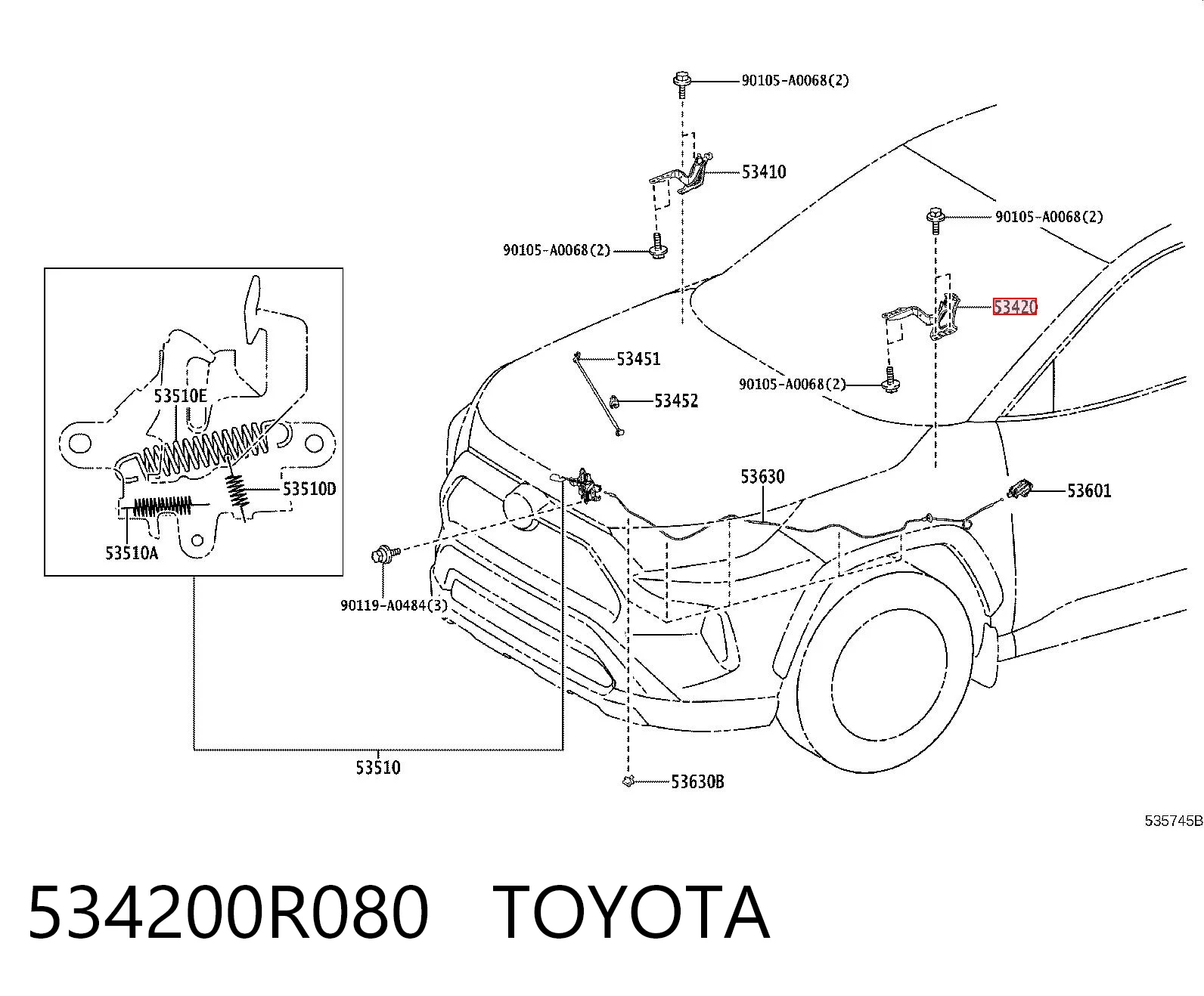 534200R080 Toyota Bisagra de capot izquierda