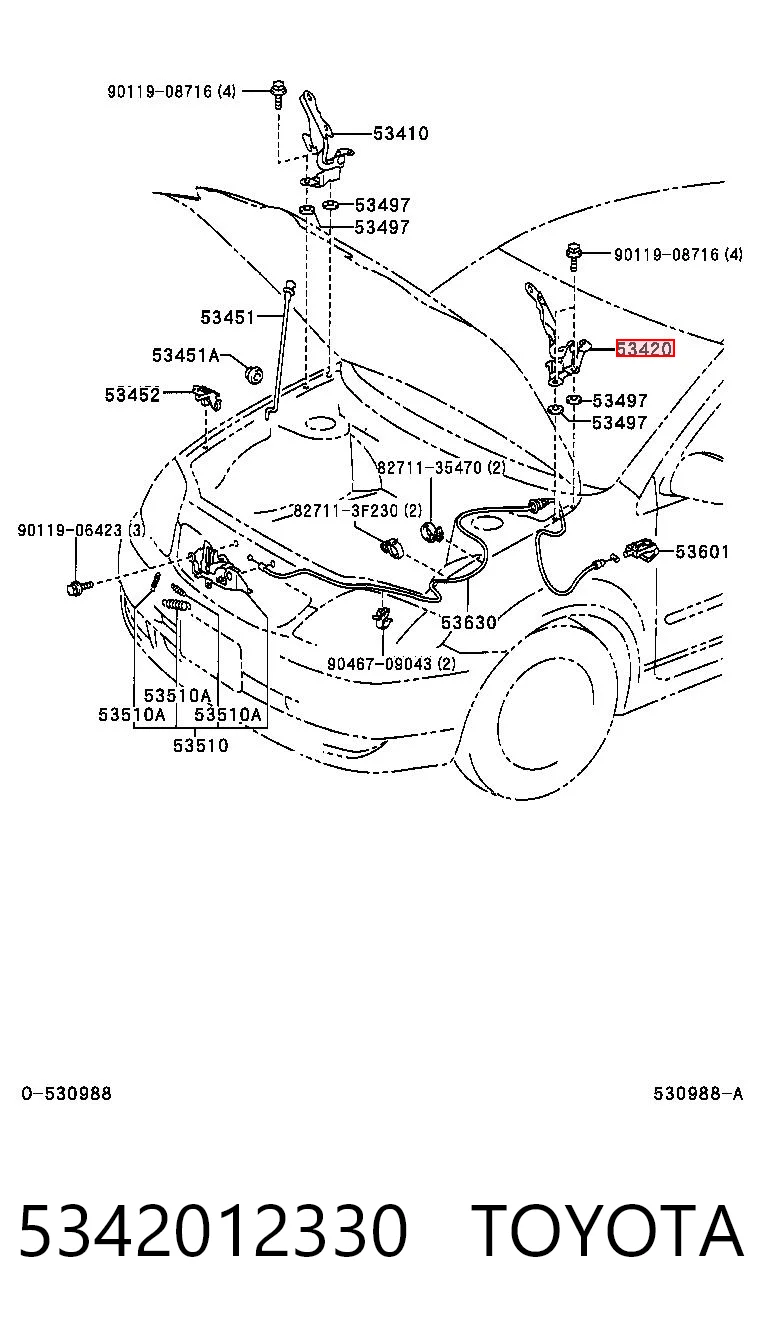 5342012330 Toyota Bisagra de capot izquierda