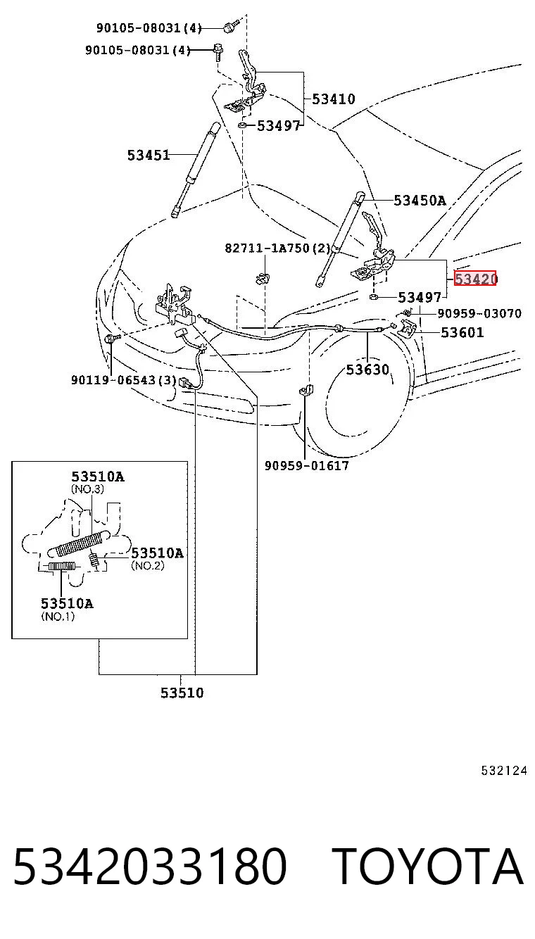 5342033180 Toyota Bisagra de capot izquierda