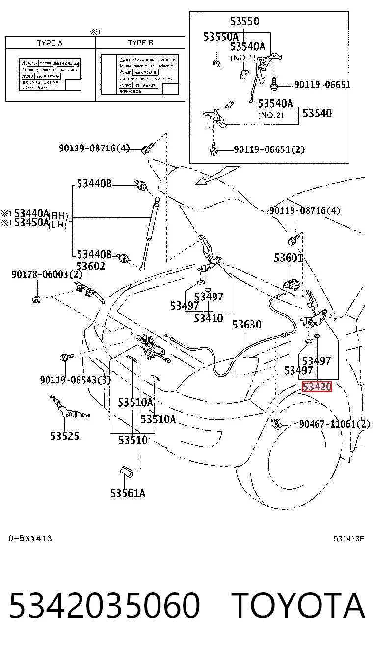 5342035060 Toyota Bisagra de capot izquierda