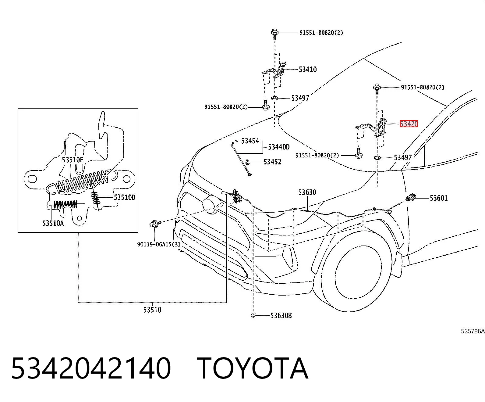 5342042140 Toyota Bisagra de capot izquierda