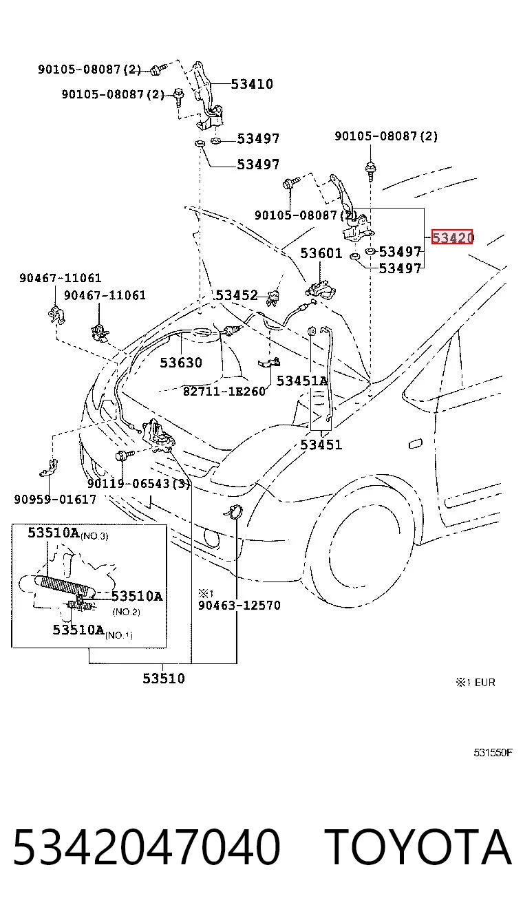 5342047040 Toyota Bisagra de capot izquierda