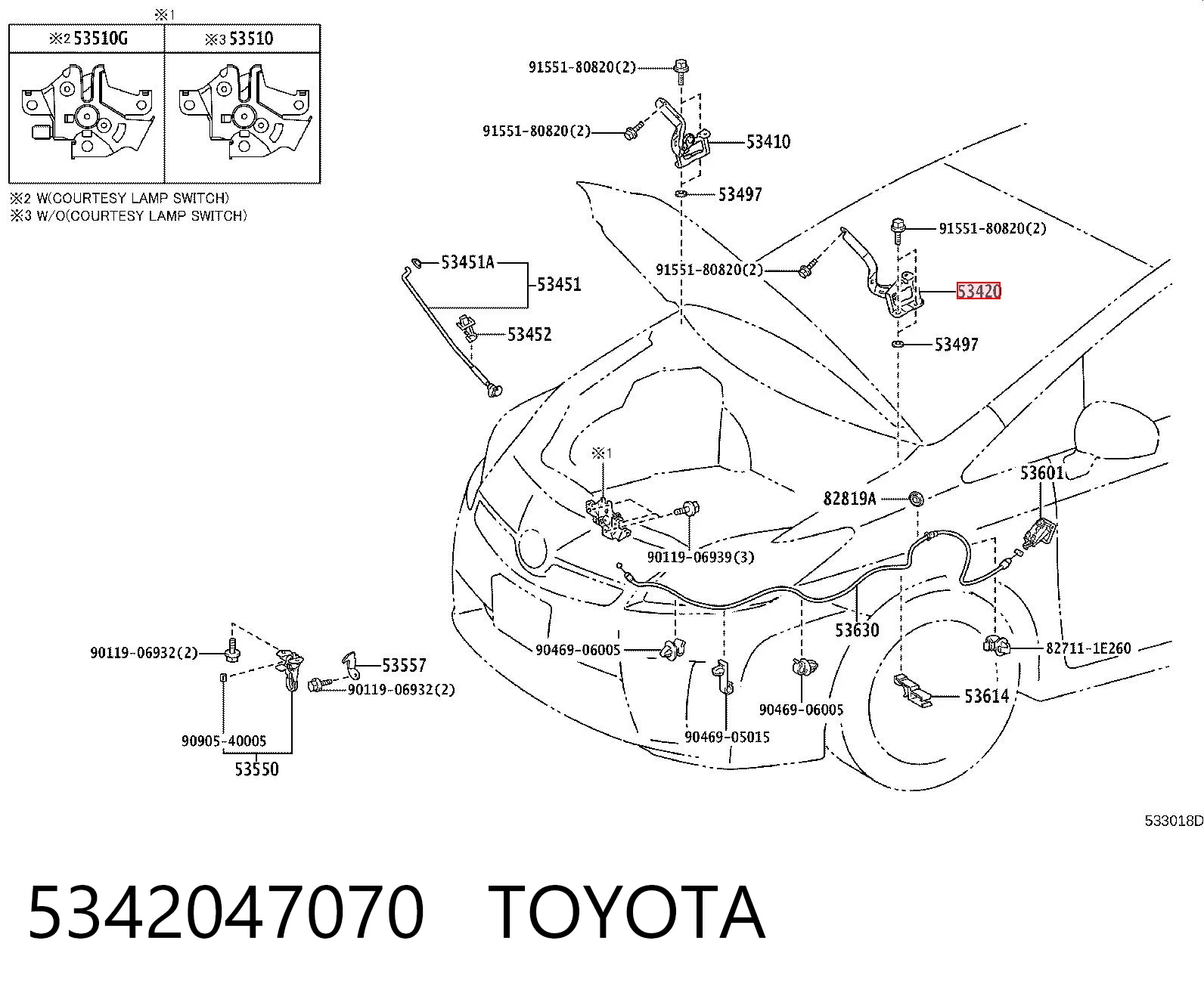 5342047070 Toyota Bisagra de capot izquierda