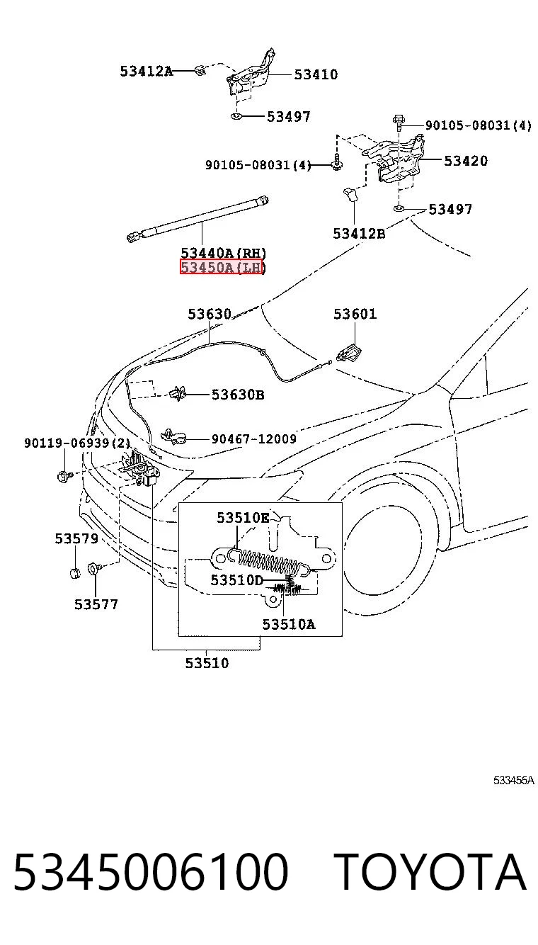 5345006100 Toyota Amortiguador de capó izquierdo
