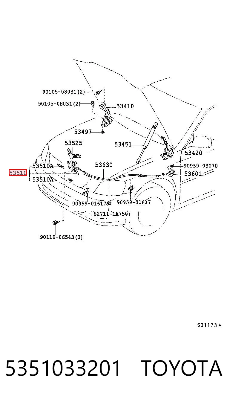Cerradura de Capot para Toyota Camry V V30