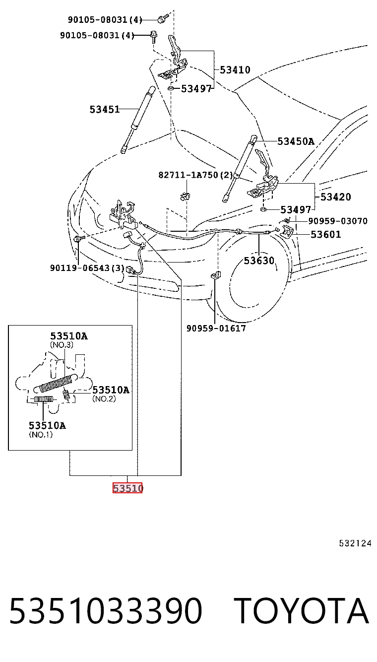 5351033390 Toyota Cerradura de Capot
