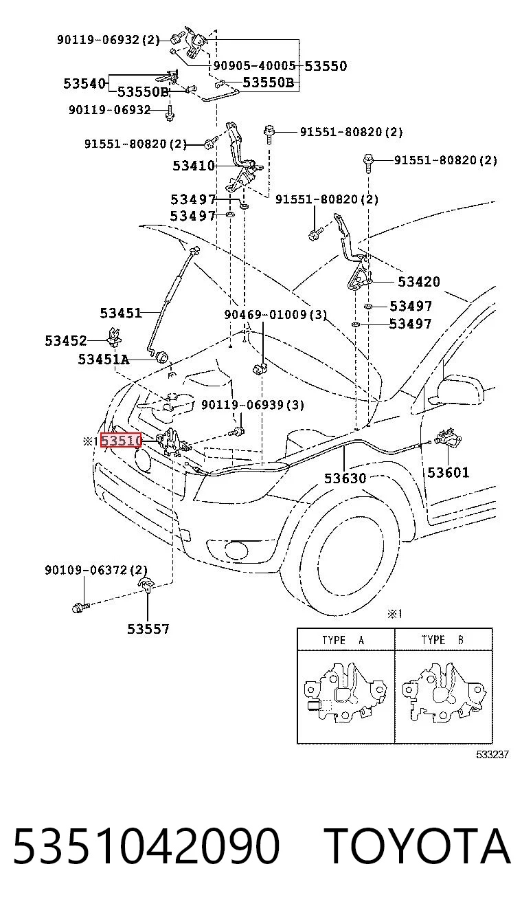 5351042090 Toyota Cerradura de Capot