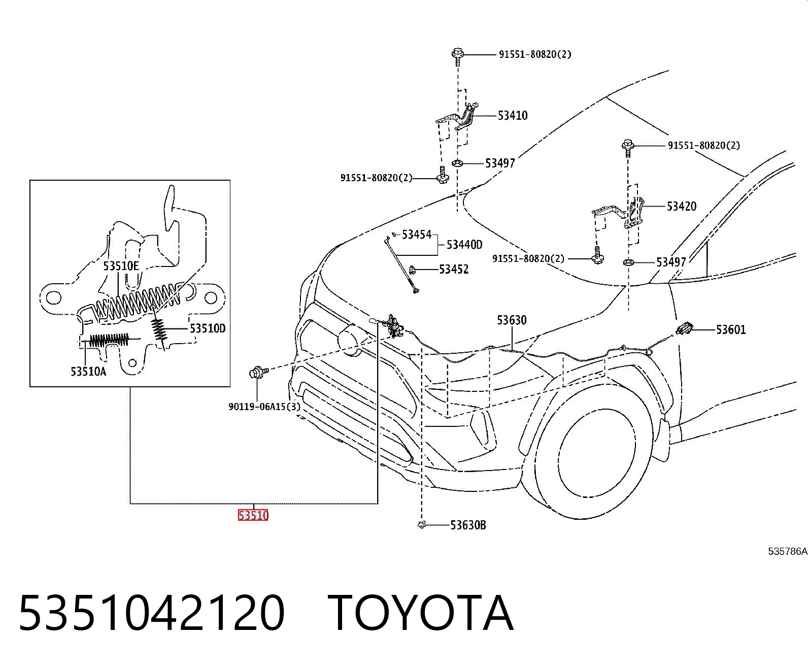 5351042120 Toyota Cerradura de Capot