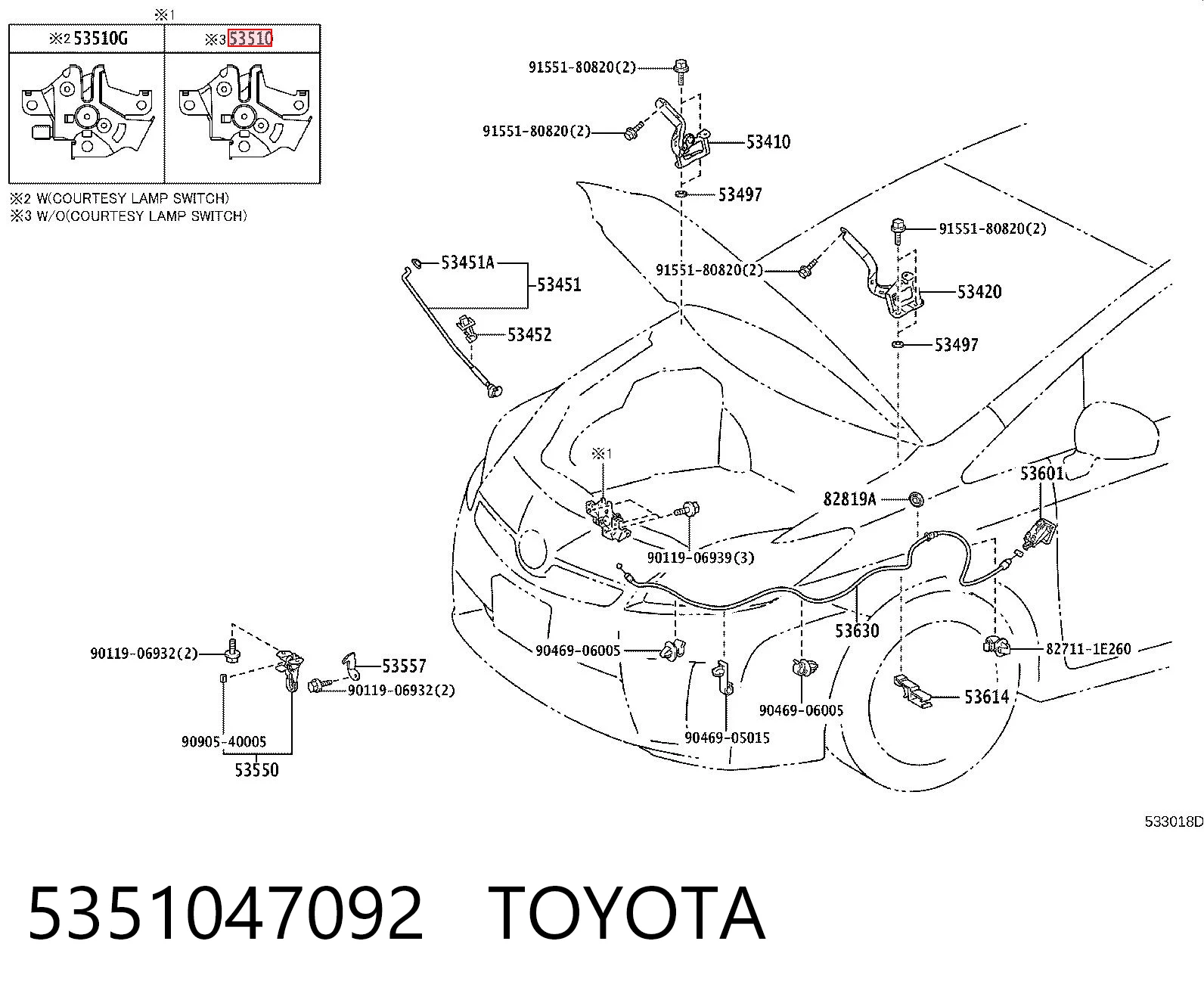 5351047092 Toyota Cerradura de Capot