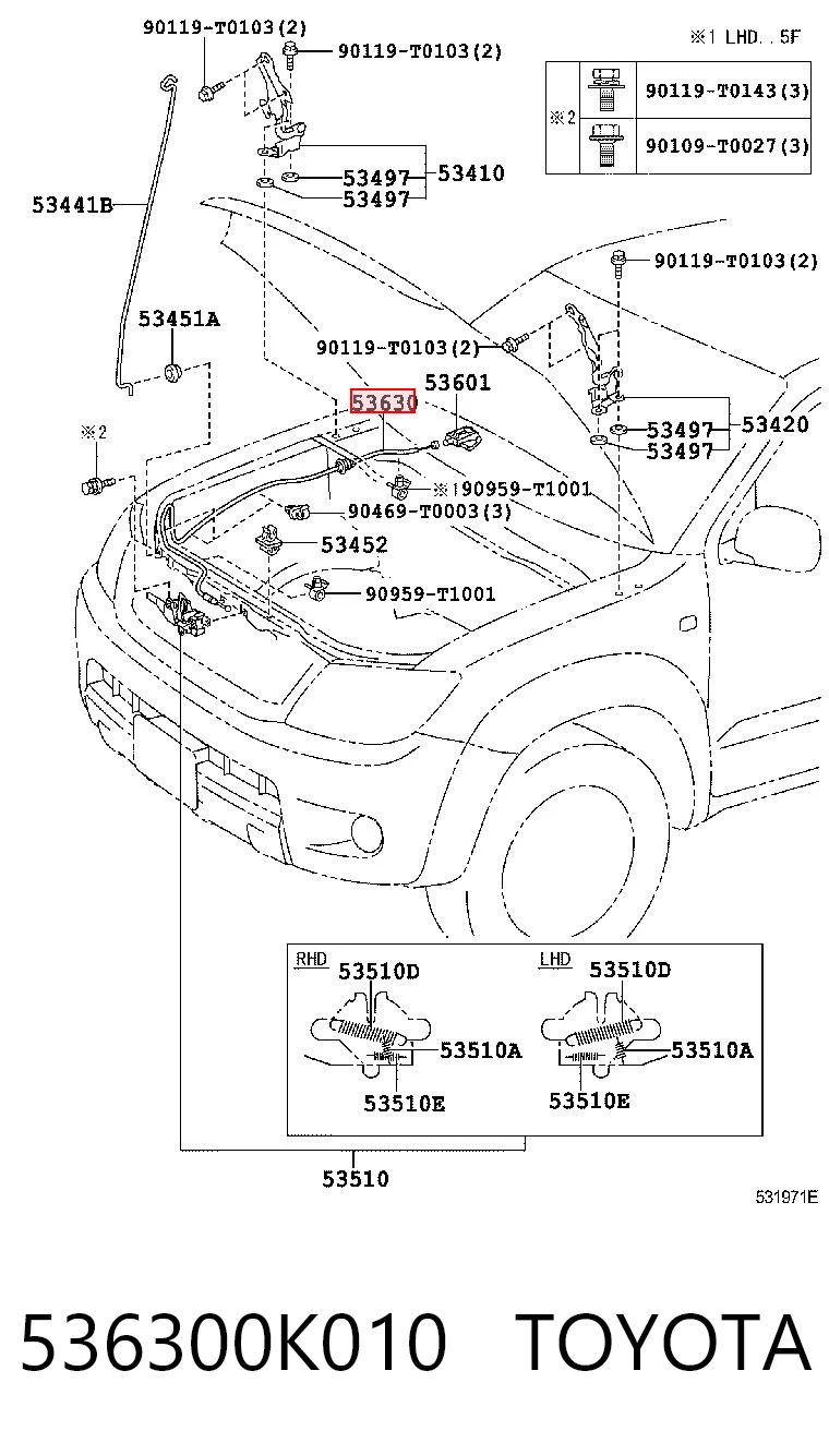 536300K010 Toyota Cable de capó del motor