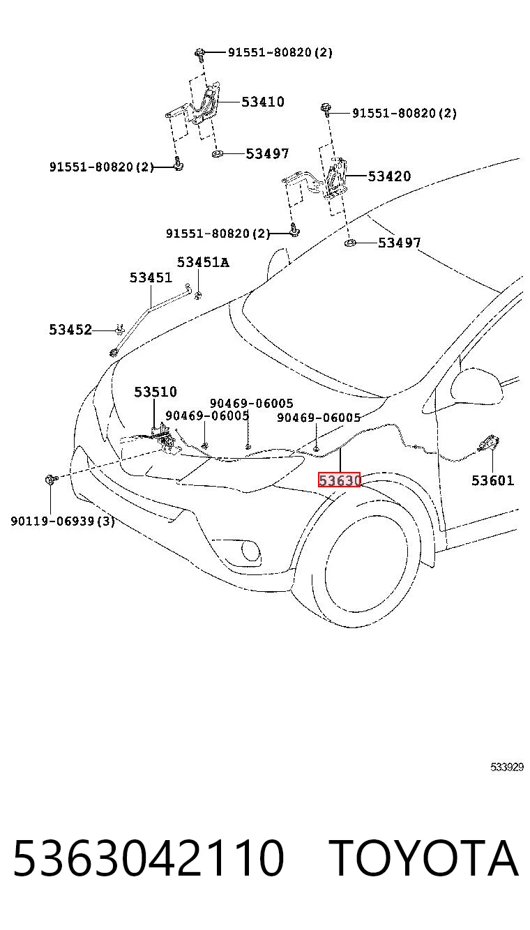 5363042110 Toyota Cable de capó del motor